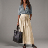 Olive | Two-Piece Shirt and Midi Skirt Set