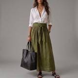 Olive | Two-Piece Shirt and Midi Skirt Set
