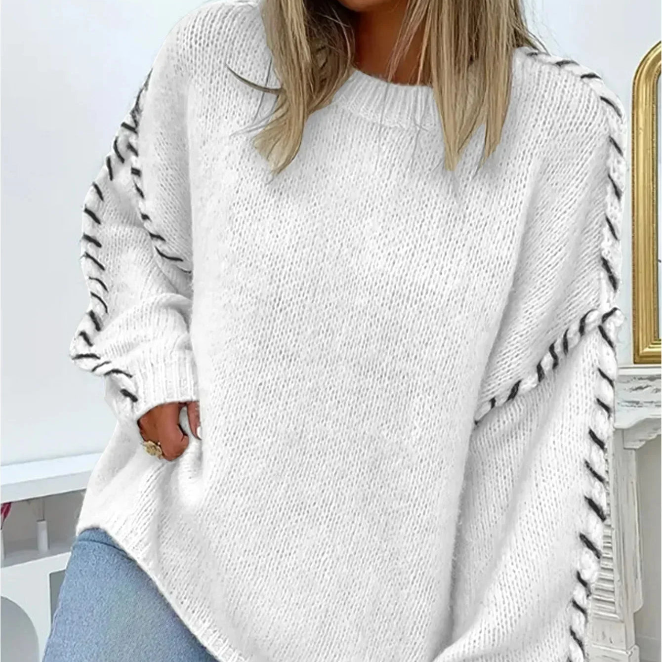 Ivy | Whipstitch Sleeve Knit Jumper