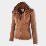 Rosalind | Hooded Faux Leather Biker Coat
