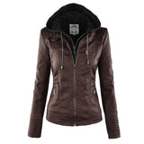 Rosalind | Hooded Faux Leather Biker Coat