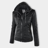 Rosalind | Hooded Faux Leather Biker Coat
