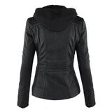 Rosalind | Hooded Faux Leather Biker Coat
