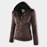 Rosalind | Hooded Faux Leather Biker Coat