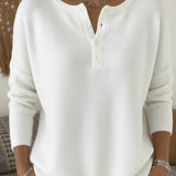 Olive | Button-Neck Ribbed-Trim Jumper