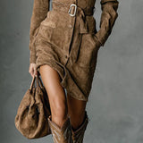 Sienna Belted Suede Button-Down Mini Dress