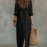 Soline | Long Black Button-Up Dress