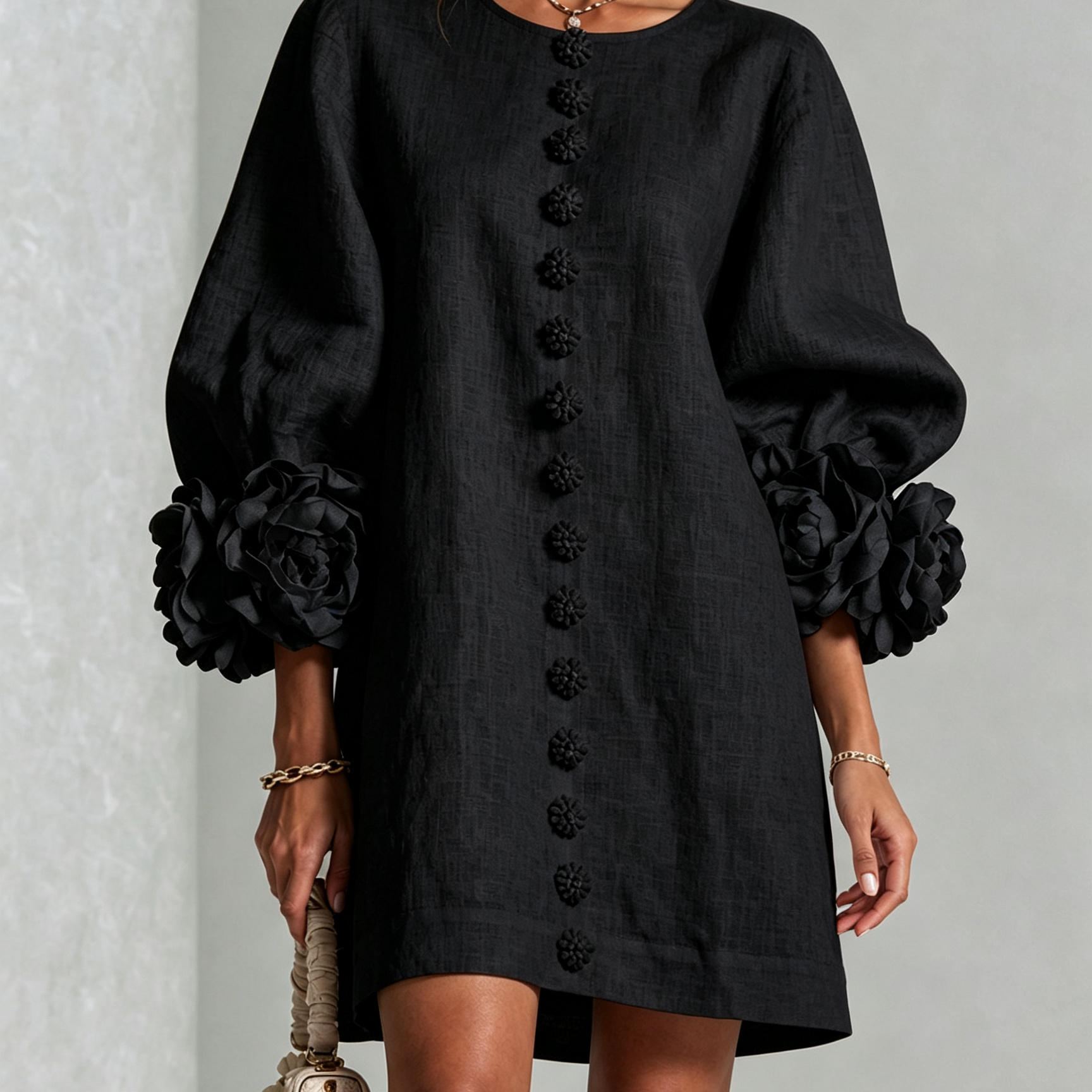 Florence | Rose-Cuff Button Mini Dress