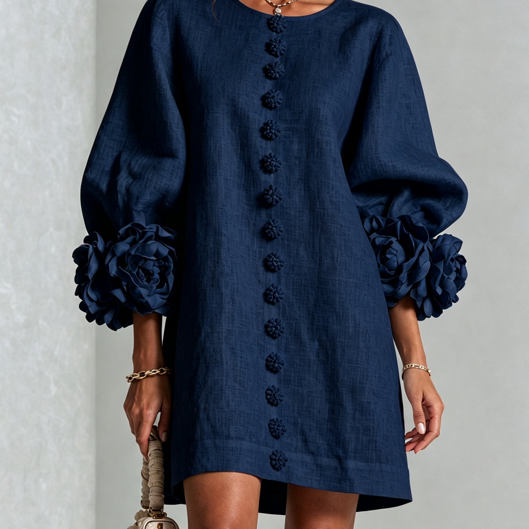 Florence | Rose-Cuff Button Mini Dress
