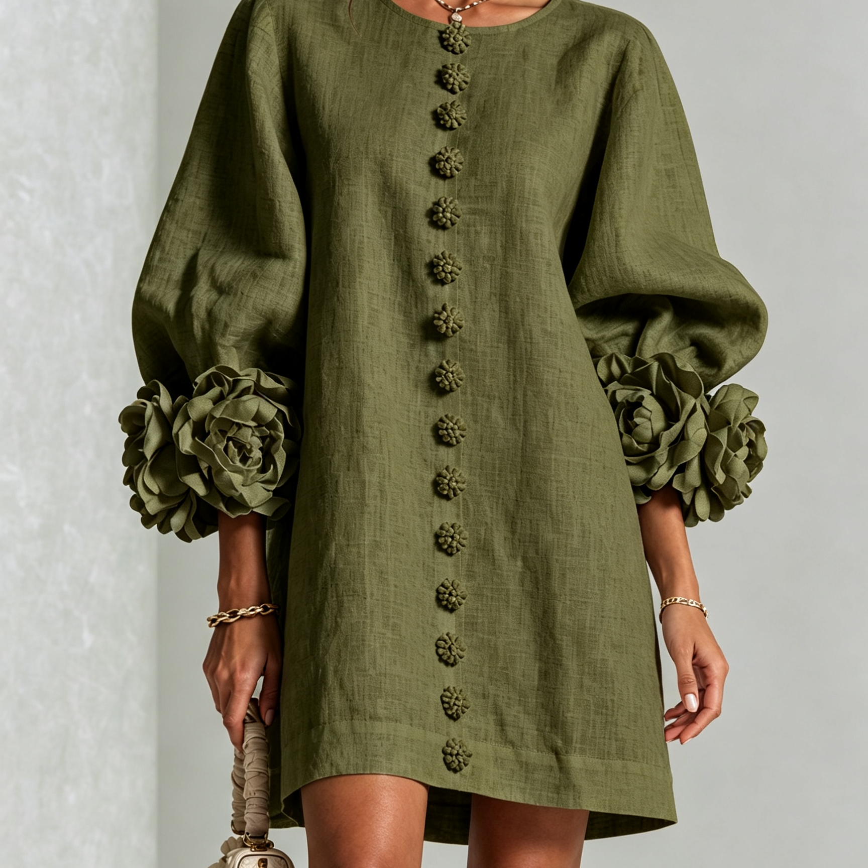 Florence | Rose-Cuff Button Mini Dress