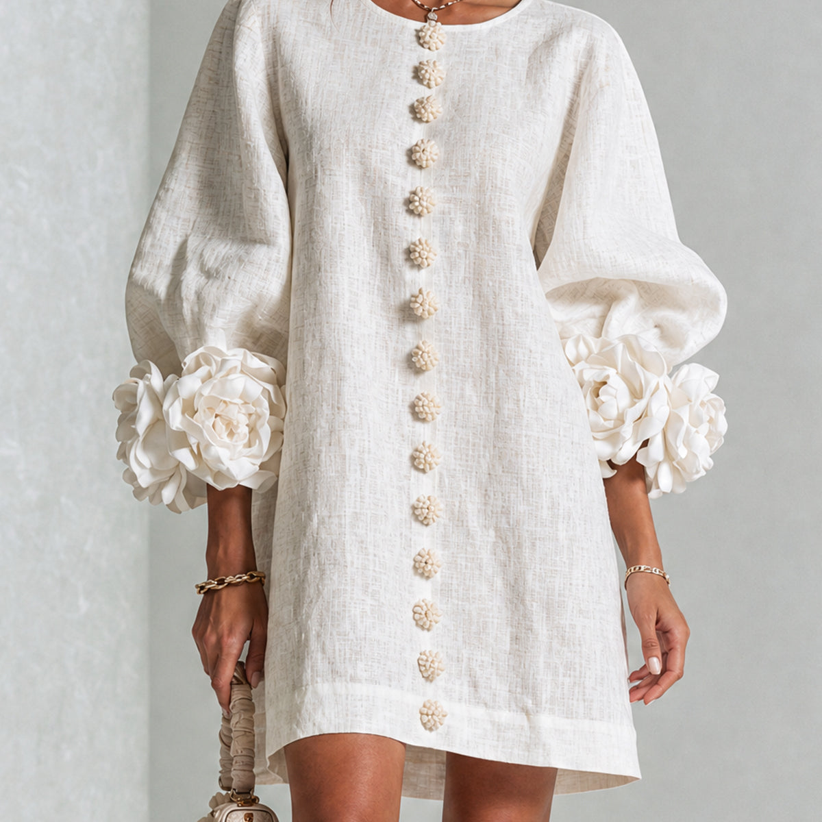 Florence | Rose-Cuff Button Mini Dress