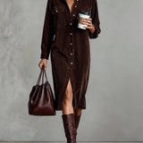 Sienna Soft Corduroy Button-Down Midi Dress
