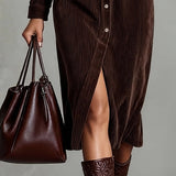 Sienna Soft Corduroy Button-Down Midi Dress