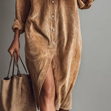 Sienna Soft Corduroy Button-Down Midi Dress