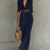 Solaire Suede™ | Elegant Vintage Maxi Shirt Dress