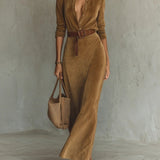 Solaire Suede™ | Elegant Vintage Maxi Shirt Dress