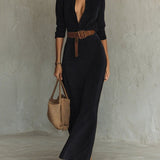 Solaire Suede™ | Elegant Vintage Maxi Shirt Dress