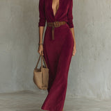 Solaire Suede™ | Elegant Vintage Maxi Shirt Dress