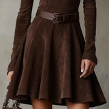 Aubrielle Suede Flare Mini Dress