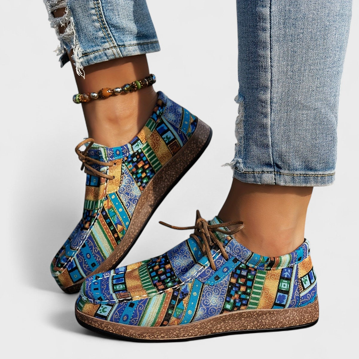 Flora | Orthopaedic Patchwork Print Sneakers
