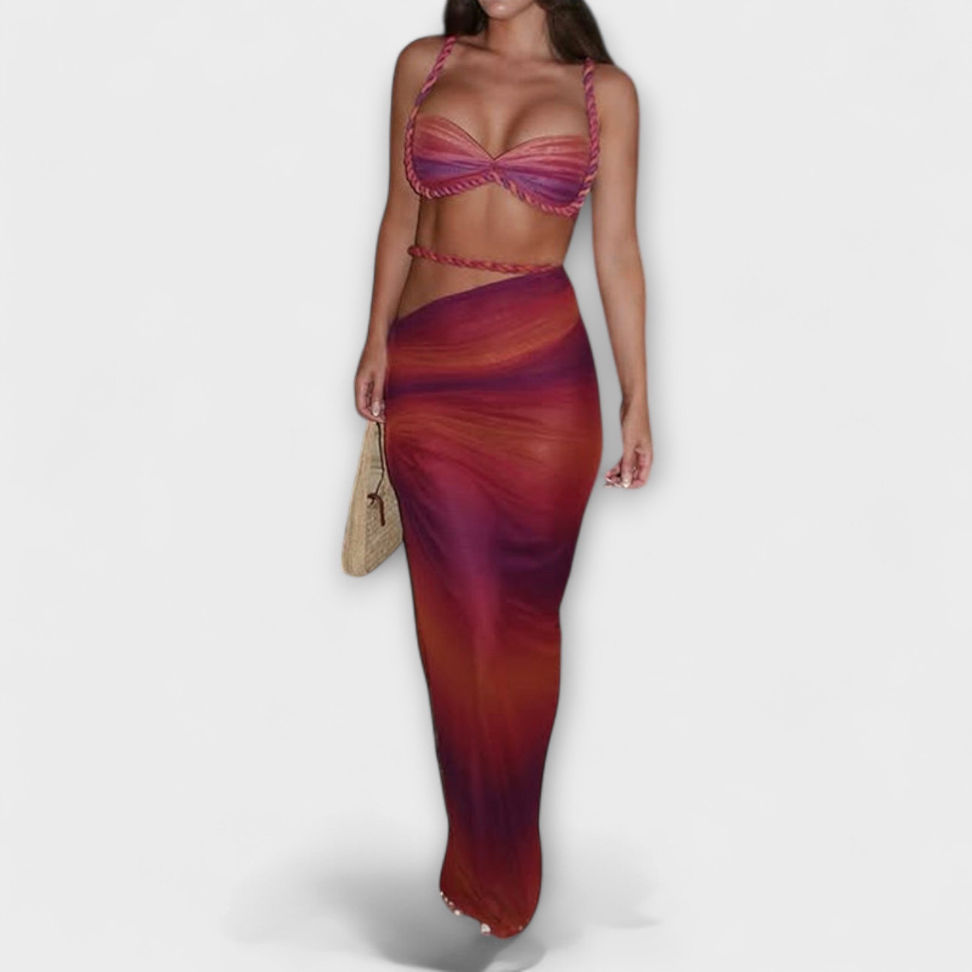 Jane - Stylish Gradient Braid Crop Top & Overskirt Duo