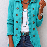 Maribel | Turquoise Ribbed Knit Ruffle Jacket