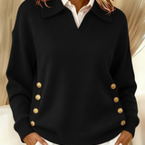 Margot | Collared Button-Trim Jumper