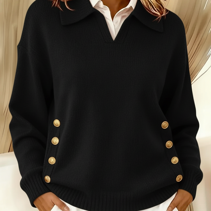 Margot | Collared Button-Trim Jumper