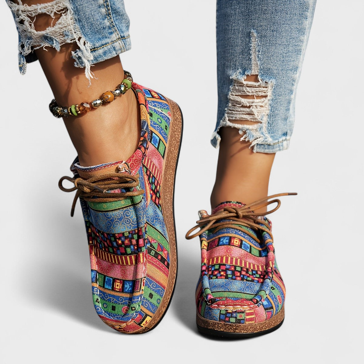 Flora | Orthopaedic Patchwork Print Sneakers