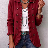 Rosalie | Ruby Red Ribbed Knit Ruffle Jacket