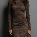 Marcelle Luxe™ | Contour Suede Turtleneck Midi Dress