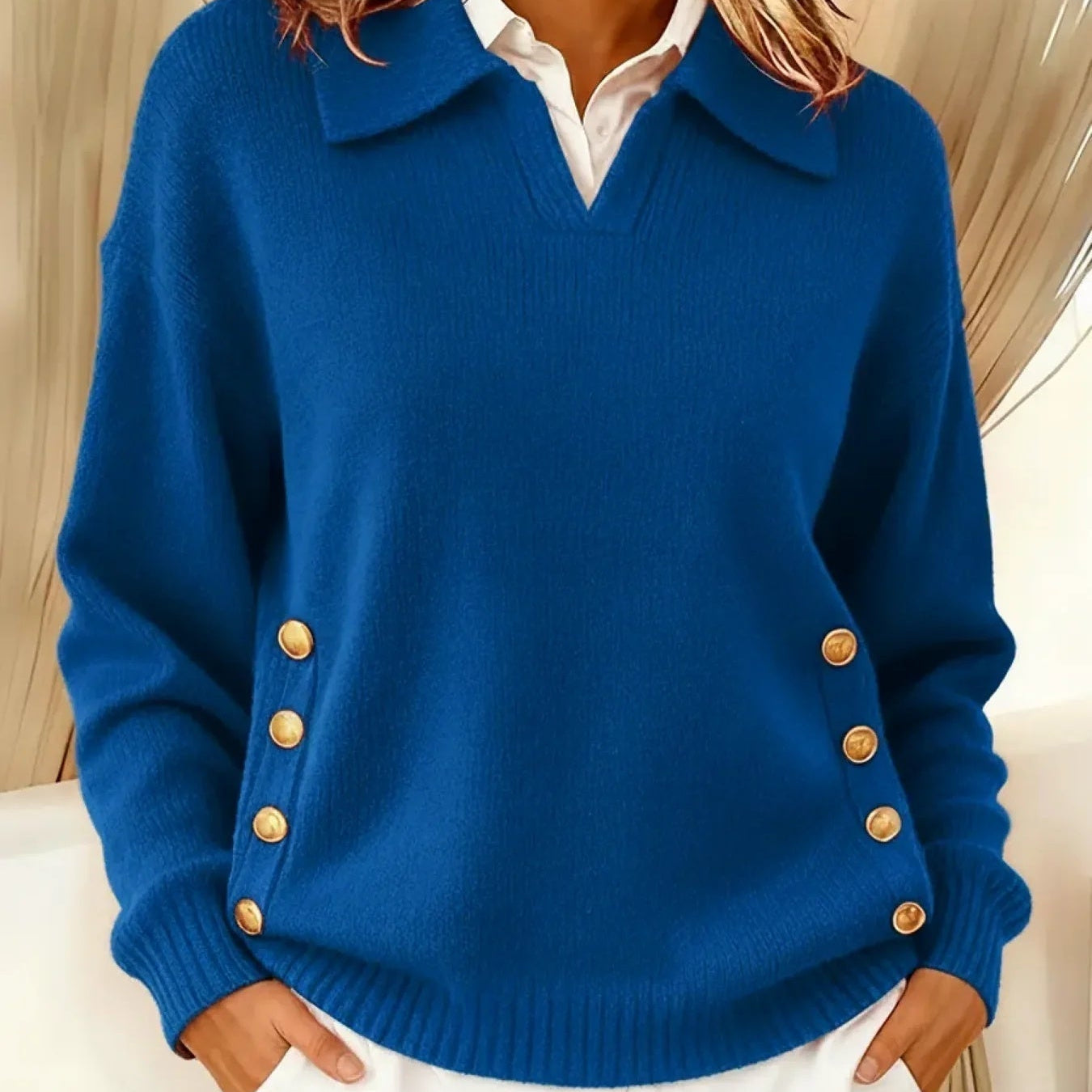 Margot | Collared Button-Trim Jumper