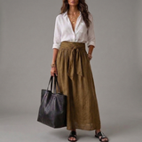 Olive | Two-Piece Shirt and Midi Skirt Set