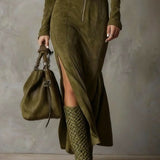 Aurelia Suede High-Neck Slit Maxi Dress