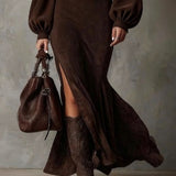 Aurelia™ | Luxe Suede High-Neck Maxi Dress