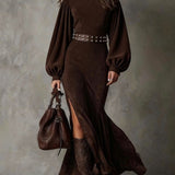 Aurelia™ | Luxe Suede High-Neck Maxi Dress