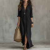 Soline | Long Black Button-Up Dress