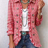 Charlene | Gingham Ruffled Button-Down Jacket