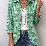 Charlene | Gingham Ruffled Button-Down Jacket
