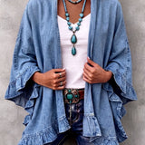 Corinne | Chic Boho Denim Ruffle Trim Cardigan