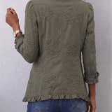 Kamberly | Boho-Chic Floral Embroidered Utility Ruffled Trim Jacket