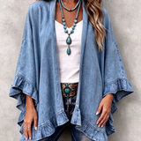 Corinne | Chic Boho Denim Ruffle Trim Cardigan
