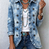 Jemison | Boho-Style Gradient Vintage Botanical Print Ruffle-Detail Jacket