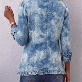 Jemison | Boho-Style Gradient Vintage Botanical Print Ruffle-Detail Jacket