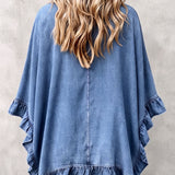 Corinne | Chic Boho Denim Ruffle Trim Cardigan