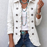 Marisol | Ivory Floral Embroidered Utility Ruffled Trim Jacket
