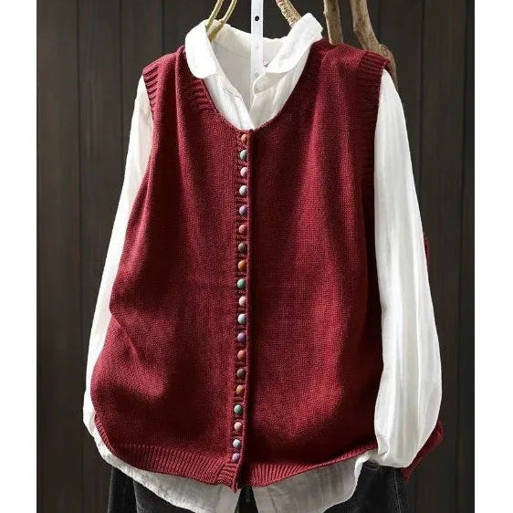 Raquel – Sleeveless Button Up Knit Cardigan