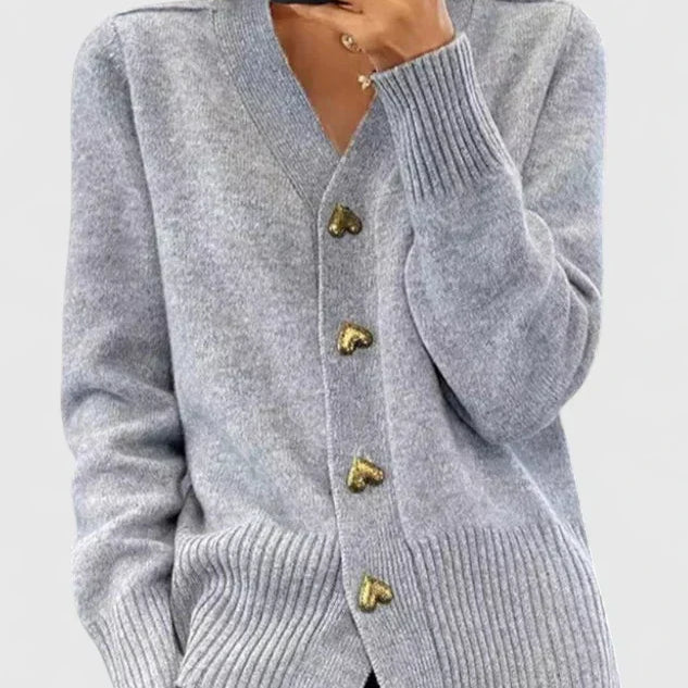 Evelyn | Heart-Button Knit Cardigan