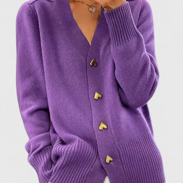 Evelyn | Heart-Button Knit Cardigan
