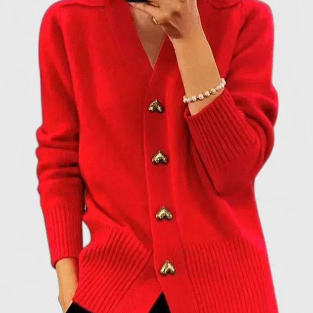 Evelyn | Heart-Button Knit Cardigan